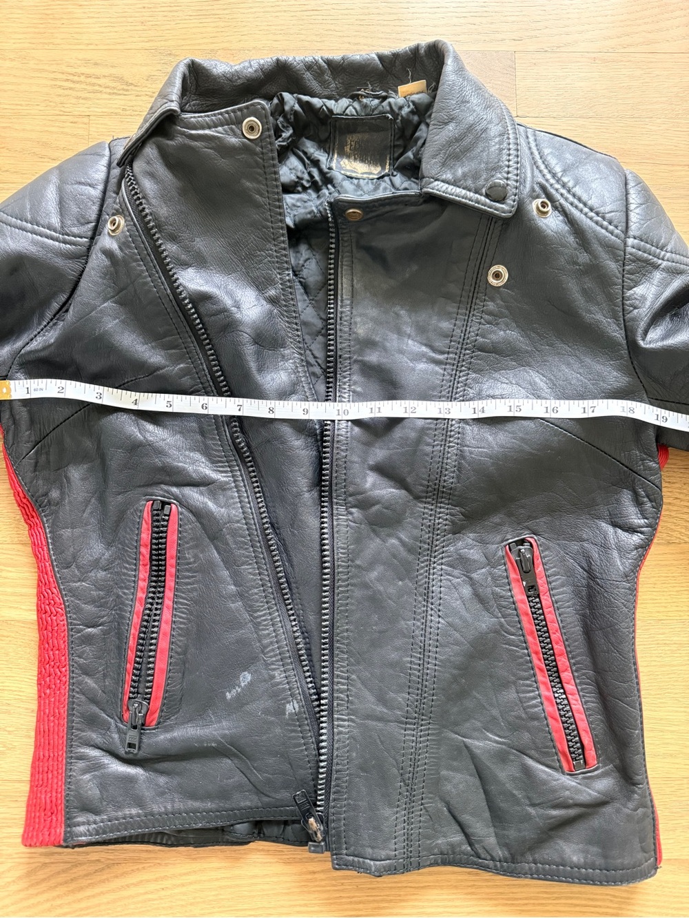 Black Leather Motorcycle Jacket with Red Trim - Women's - Picture 15 of 15